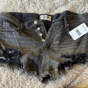 Free People Cutoff Jean Shorts - Sulphor Black, button up, distressed (29) *NEW*